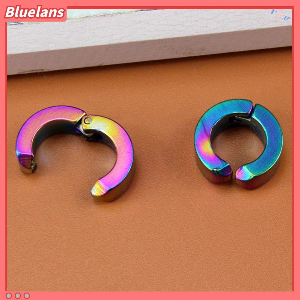 2pcs Anting Klip On Tanpa Tindik Bahan Stainless Steel Gaya Punk Untuk Unisex