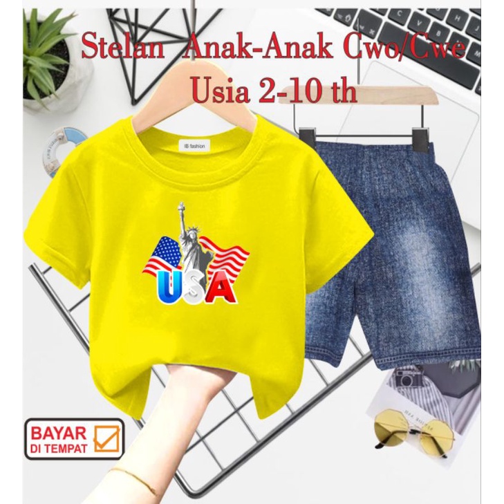 ((IB))SETELAN ANAK UNISEX SEMI JEANS/USA DIGITAL SABLON