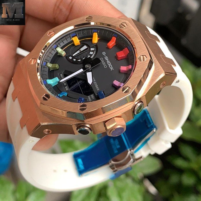 Original Jam Tangan Pria G Shock GA2100 Rainbow Gen 4 Rosegold White