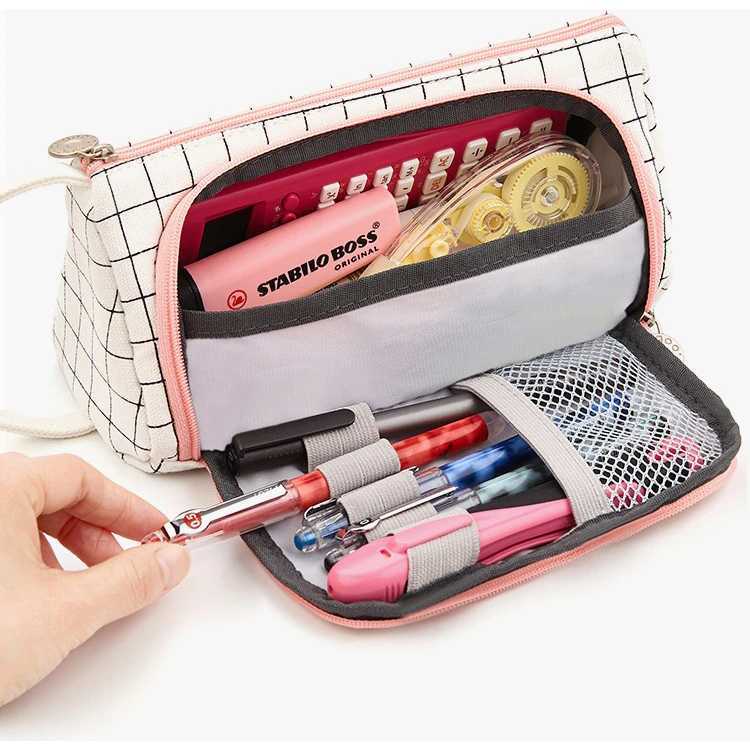 Tempat Pensil Large Capacity Motif Garis