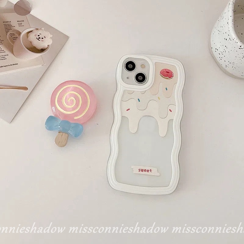 Realme 10 C33 C30 9 9Pro+ C11 8I 8 7 7I C25Y C12 C21Y C25 C35 C15 C25s C20 C20A C3 5s 5 5i 6i Cartoon 3D Lollipop Phone Holder Stand Case Candy Ice Cream Wavy Edge Soft TPU Cover