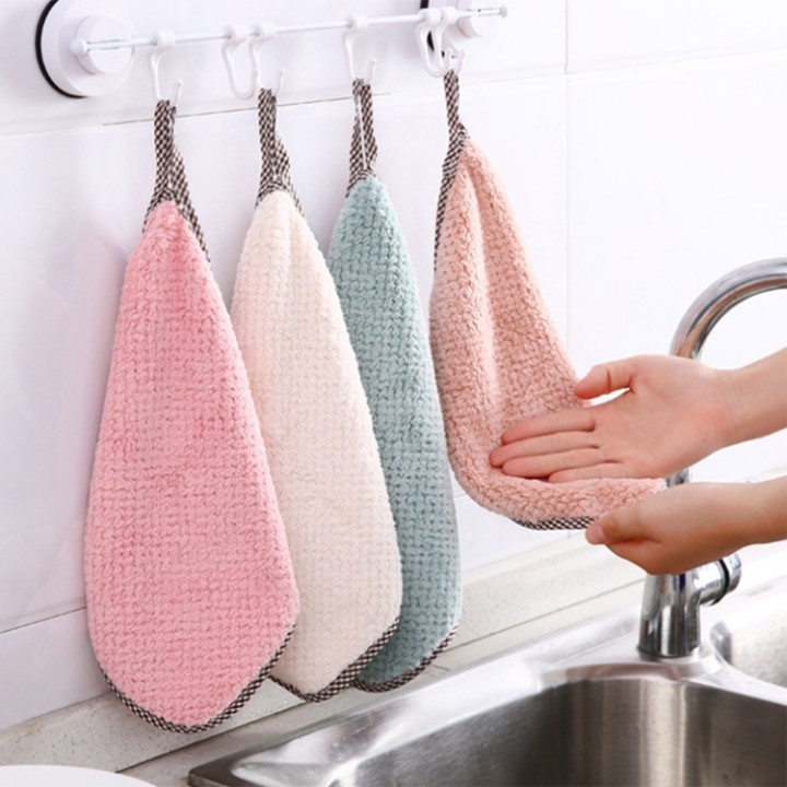 Kain Lap Tangan Gantung Bahan Microfiber Coral | Lap Piring Dapur