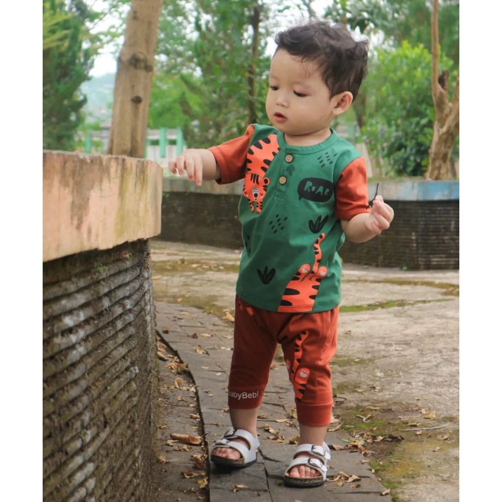 BERSERTIFIKASI SNI Premium Cotton Bamboo KIND TIGER by babybeb Baju Setelan Kaos Celana Pergi Jalan Lucu Fashion Anak Bayi Cowok Laki Terlaris ZEN FOX