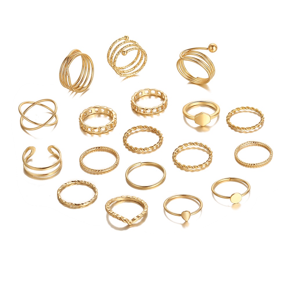 18pcs / set Cincin Desain Geometri Twist Layer Gaya Boho Untuk Wanita