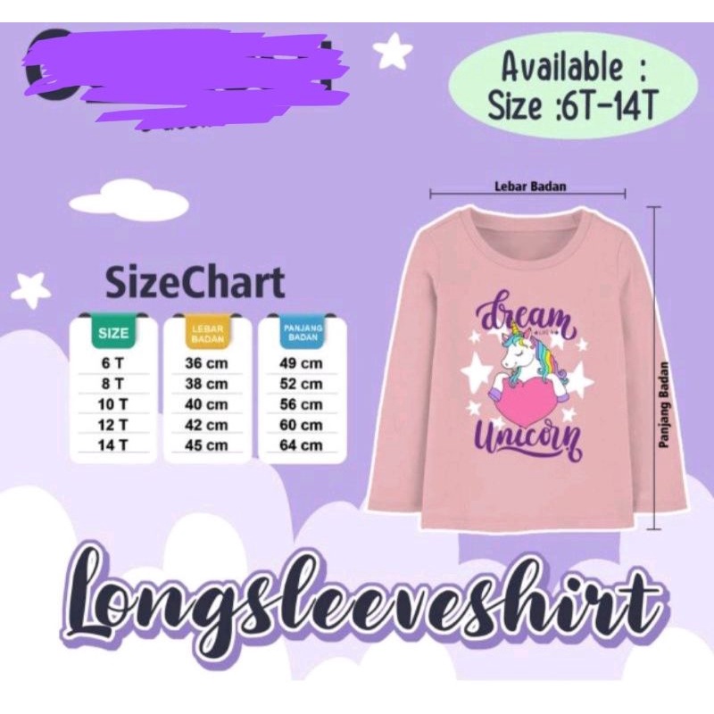 05hk05h Kaos Unicorn Anak Perempuan Size 6 8 10 12 14 - Long Sleeve Shirt Kids Cotton kaos unicorn series by Polkka