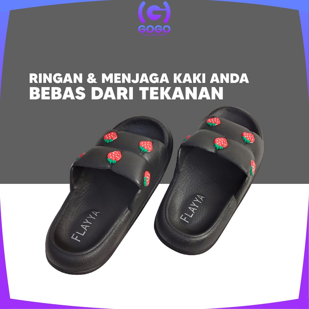 GOGO-S50 Sandal Selop Wanita Bahan PVC Motif Strawberry Korean Style Elastik Empuk Anti Slip / Sendal Jelly Soft Slipper Import