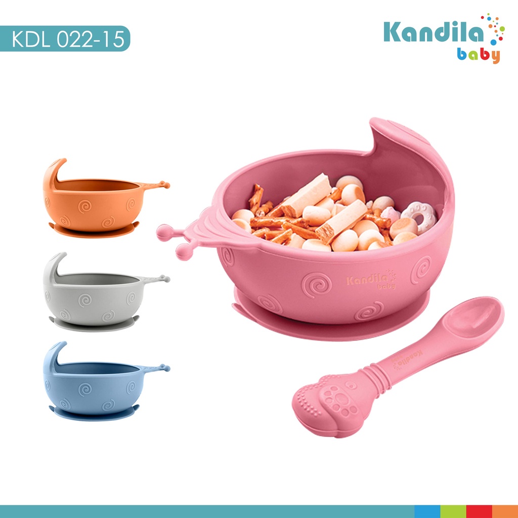 KandilaBaby KDL022-15 Silicone Suction Bowl - Mangkok Makan Bayi &amp; Anak - Mangkuk Silikon MPASI + Sendok