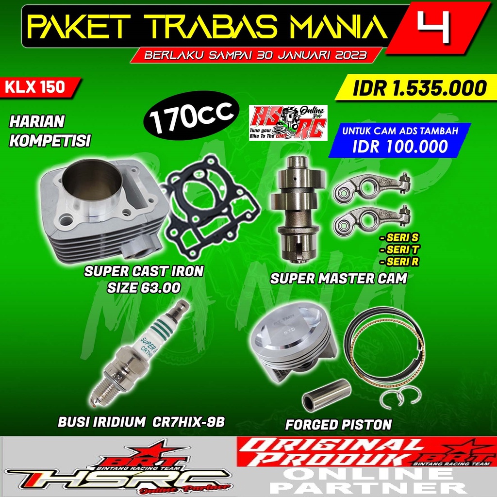 PAKET TRABAS BRT BLOCK CYLINDER Racing Kawasaki KLX 150 KLX 140 D-Tracker 63.00mm BORE UP Harian Kom