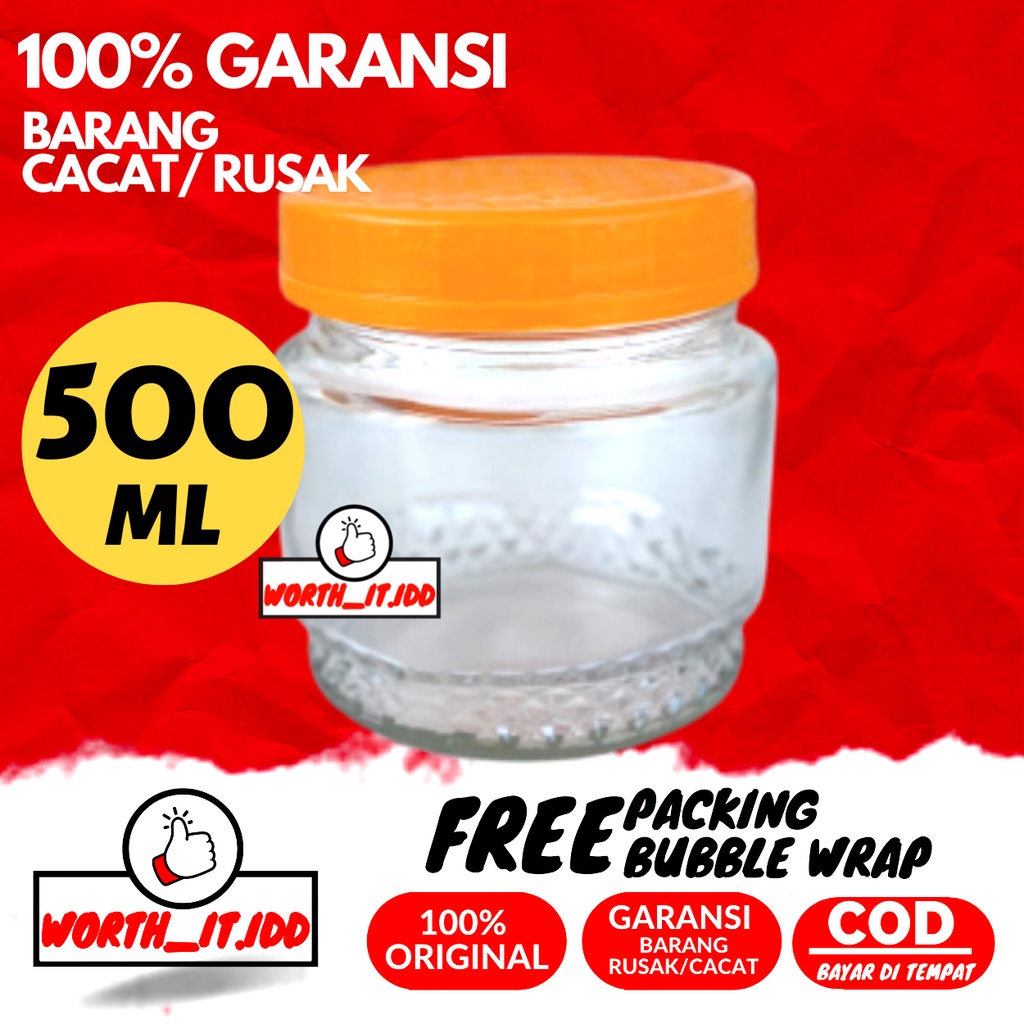 TOPLES KACA JAR 500 ML TEMPAT PENYIMPANAN MAKANAN KEDAP UDARA JAR WADAH BUMBU DAPUR TEPUNG GULA KOTA