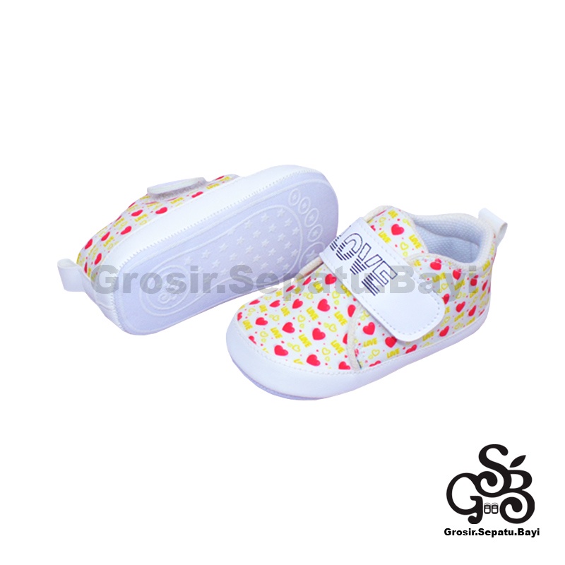 Sepatu Bayi - Baby Shoes - Prewalker  | 2-12 bulan | motif LOVE Putih ringan &amp; fleksibel