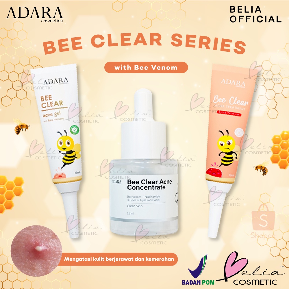 ❤ BELIA ❤ ADARA Bee Clear Series | Acne Gel | Acne Treatment 10ml | Acne Concentrate 20ml | Perawatan Kulit Berjerawat Kemerahan Meradang | BPOM