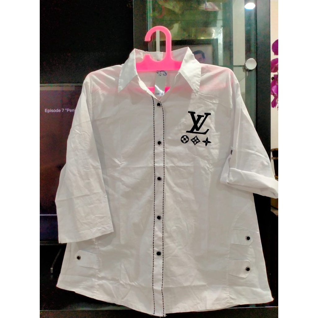 Atasan Putih Bordir Logo Wanita Katun / Blouse Wanita Simple / Kemeja Bunga Perempuan