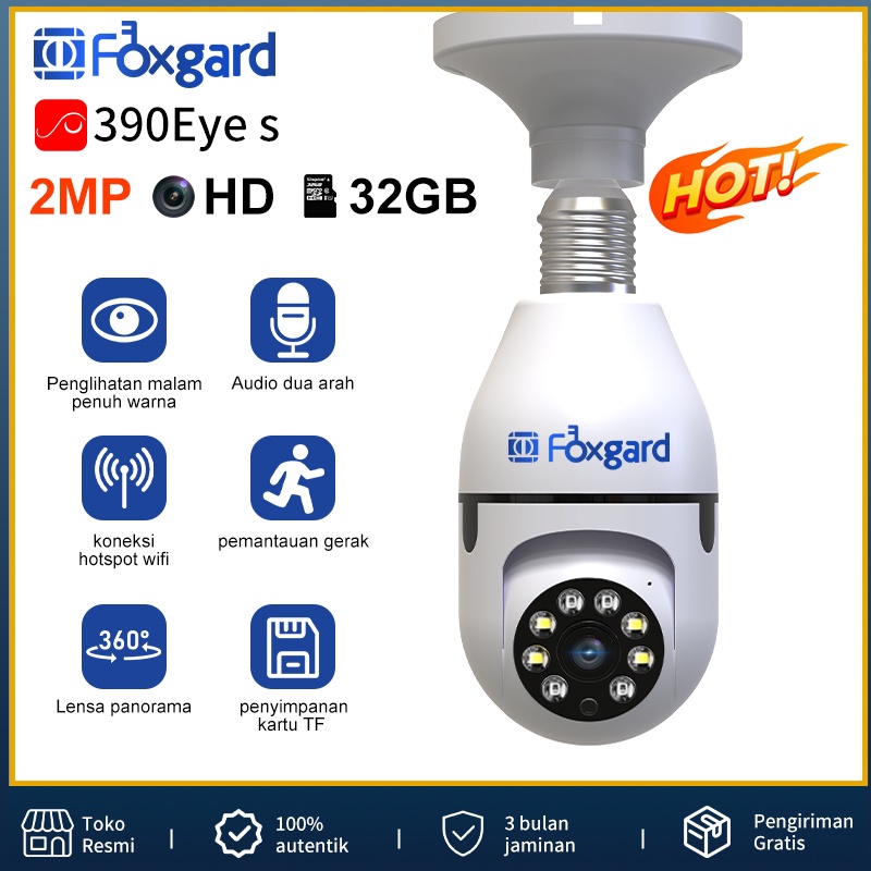 FOXGARD CCTV Kamera Wifi Cahaya 360 ° Nirkabel 390EYES/IP Kamera Bohlam Murah Kamera CCTV-Night Visi