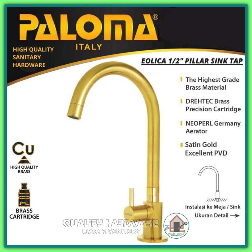 Kran Cuci Piring Paloma QHFCP 7861 Kran Air Wastafel Kran Angsa Gold / Kran Wastafel Cuci Piring Mur