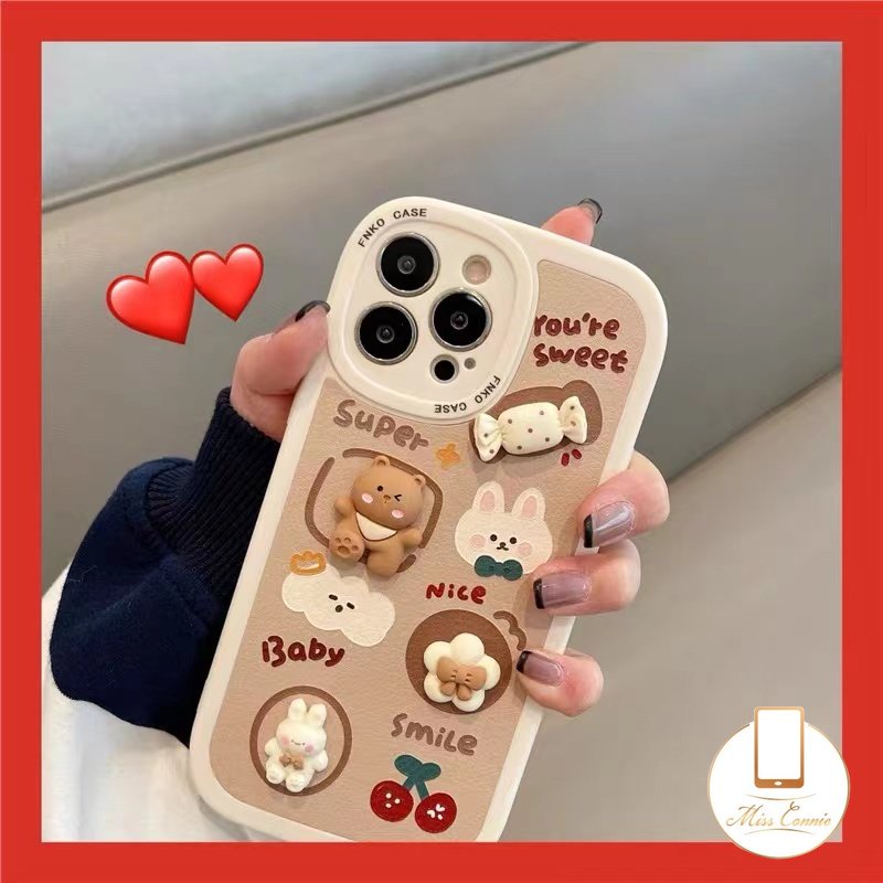 Case Mainan Boneka 3D Kartun Lucu Kompatibel Untuk iPhone 7Plus 8Plus 11xr 12 13 11 14 Pro MAX 6 6s 7 8 Plus X XS MAX SE 2020 INS Korea Manis Permen Beruang Indah Kelinci Lucu Soft Cover
