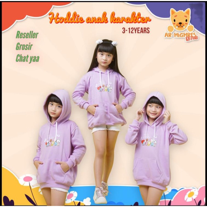 Hoodie Anak Perempuan /hoddie anak/hoddie gambar/ hoddie  Karakter Bahan Fleece Tebal