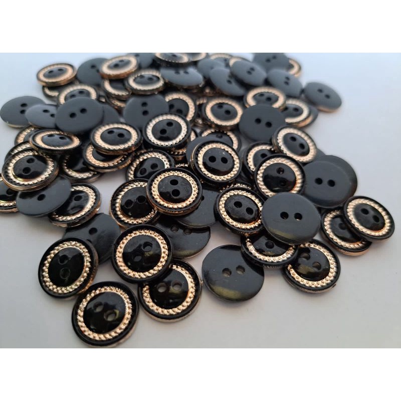 KANCING BAJU MOTIF KOKO LIST GOLD DIAMETER 15 MM ISI 144 1 GROSS HITAM GOLD KANCING KOKO/KANCING MOT