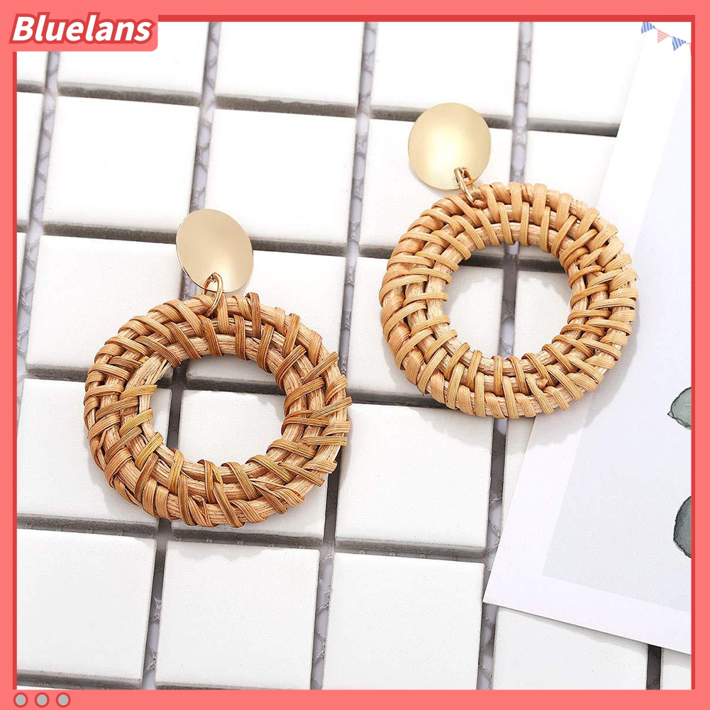 Anting Stud Bentuk Lingkaran Bahan Rotan Gaya Bohemian Untuk Wanita