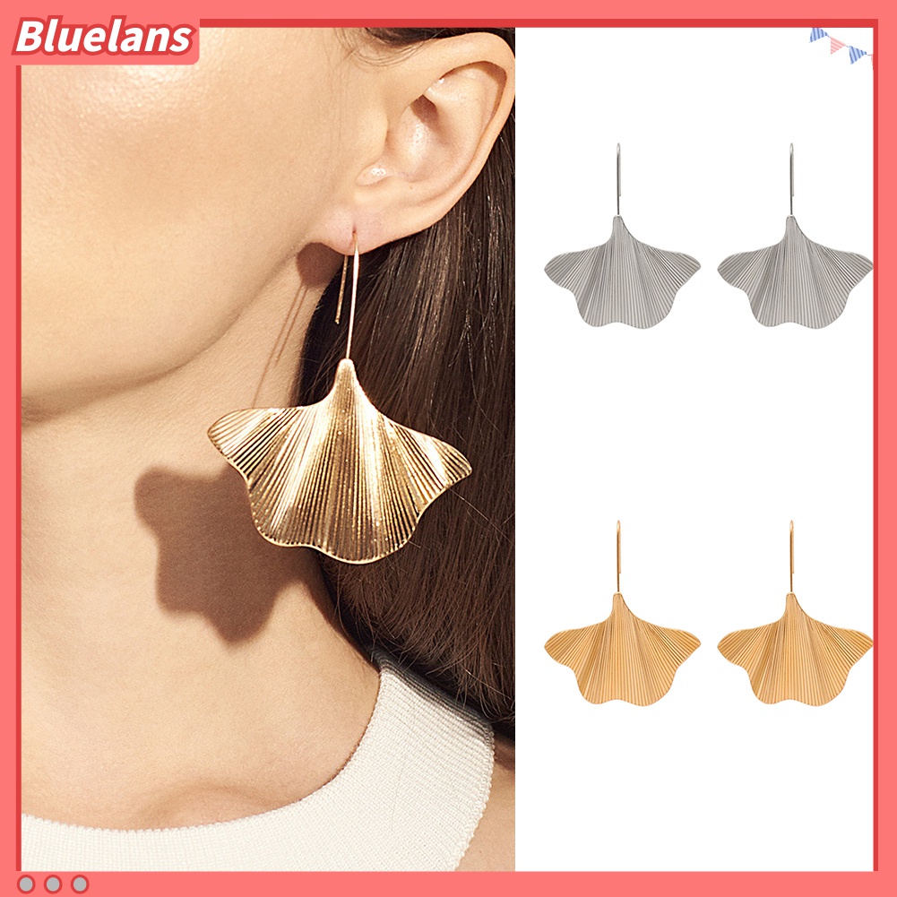 Anting Kait Gantung Wanita Bentuk Daun Ginkgo Geometris Untuk Pesta