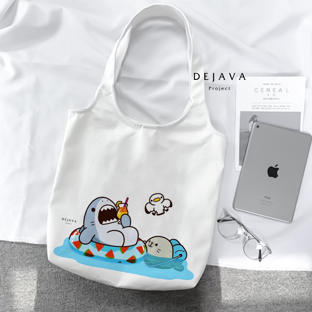 TERBARU TOTEBAG KANVAS PREMIUM TERBAIK DEJAVA SHARK TERKEREN