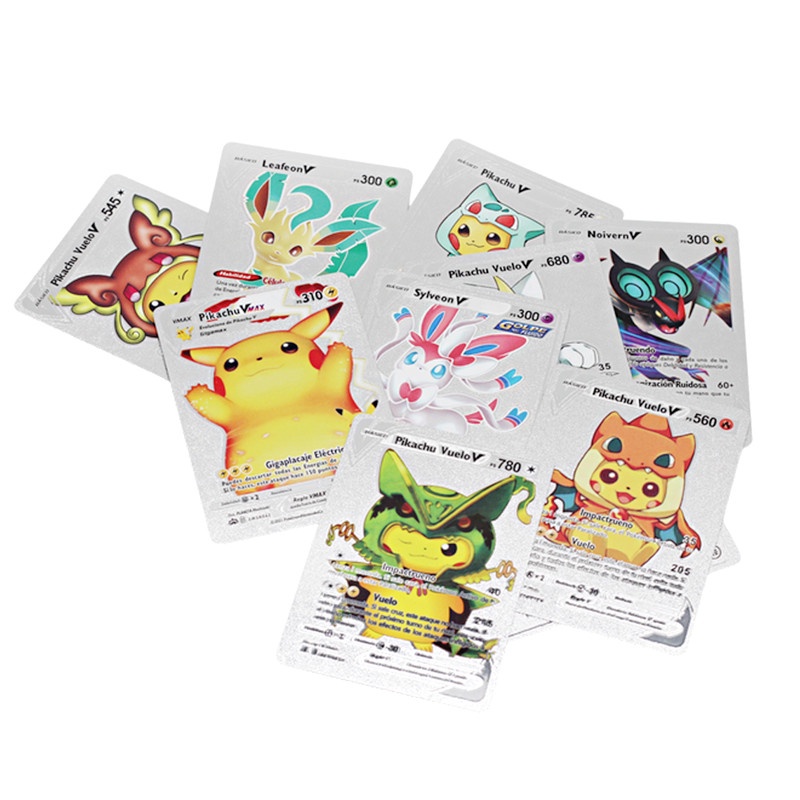 10pcs / Kotak Kartu Permainan Pokemon Vmax TAG Charizard Pikachu Battle Trainer Energy Bahan Metal Untuk Anak