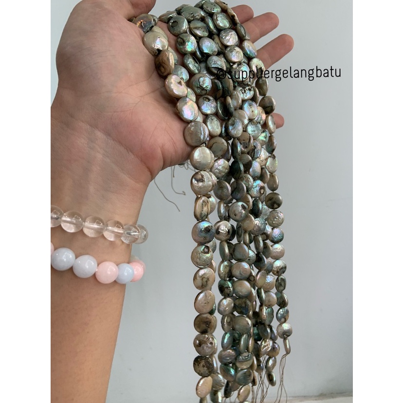 Mutiara KOIN GREEN GOLD 12mm Air Tawar Barok Bulat hijau emas pearl