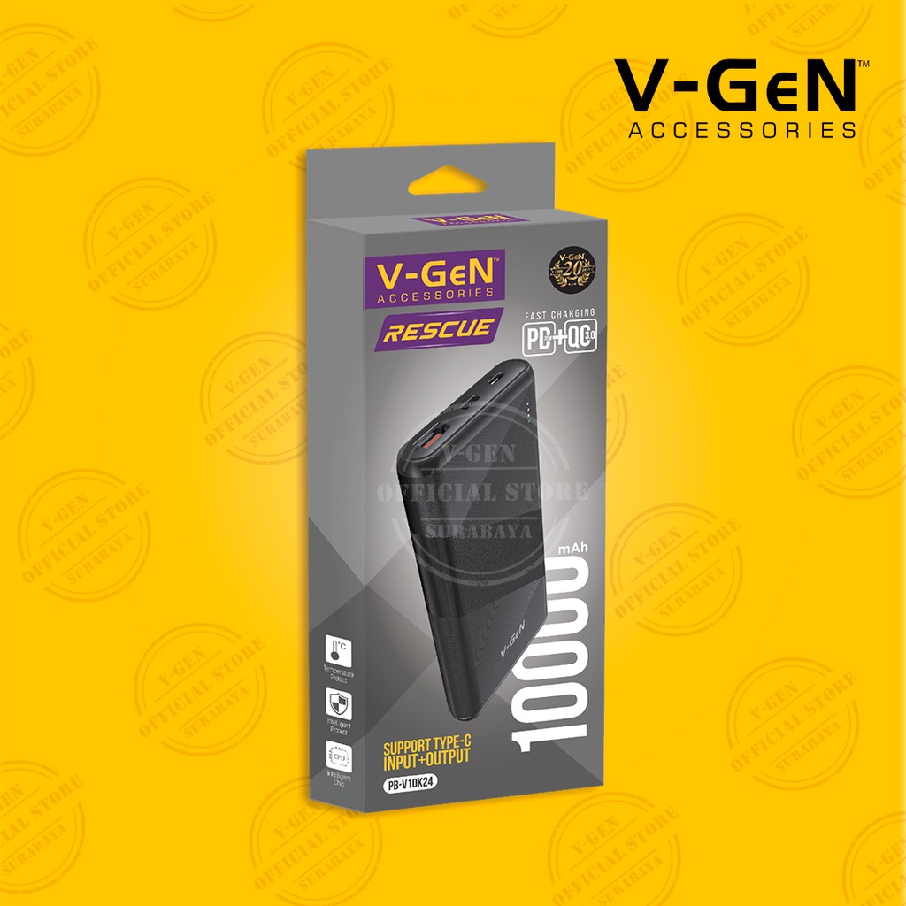 Powerbank V-GeN Rescue V10K24 10000mAh Fast Charging QC PD 20W Type C