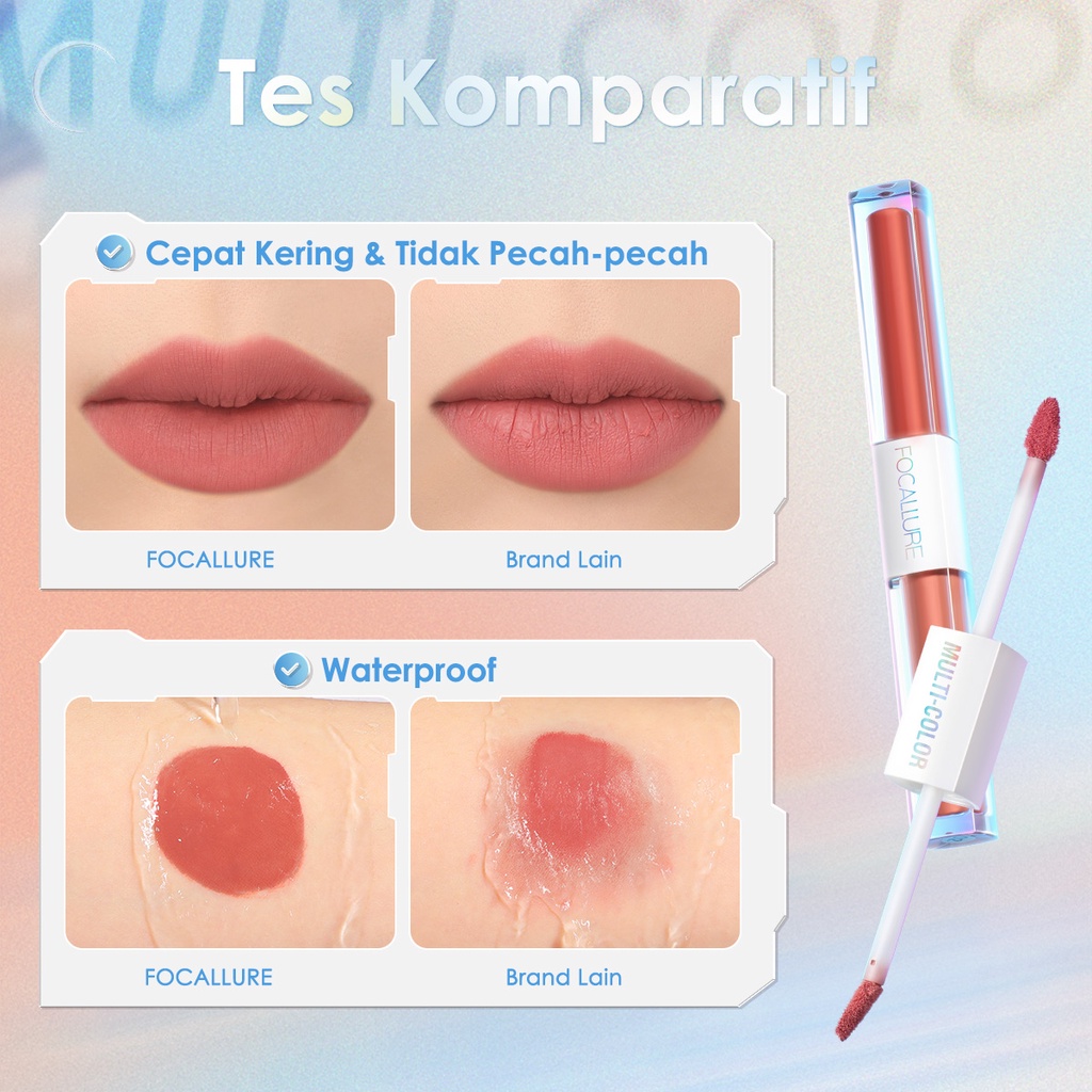 FOCALLURE 2 In 1 Lip Matte Waterproof Lipstik Lip Gloss Dual Stick Tahan Lama Hingga Liquid Lipstick Lip Gloss 6 Jam