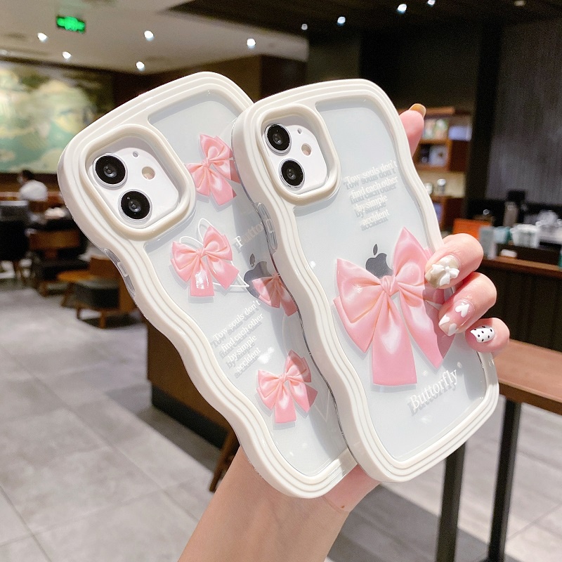 (2 In 1) Case Pelindung Handphone Motif Pita Pink Untuk iPhone 14 13 12 Pro MAX 11 X XR XS MAX