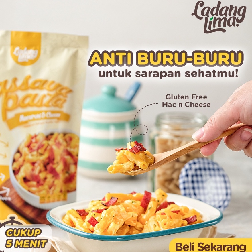 Cassava Pasta Mac and Cheese Gluten Free &amp; Egg Free - Instant Makaroni dengan Bumbu Keju Ladang Lima Kemasan 115gr