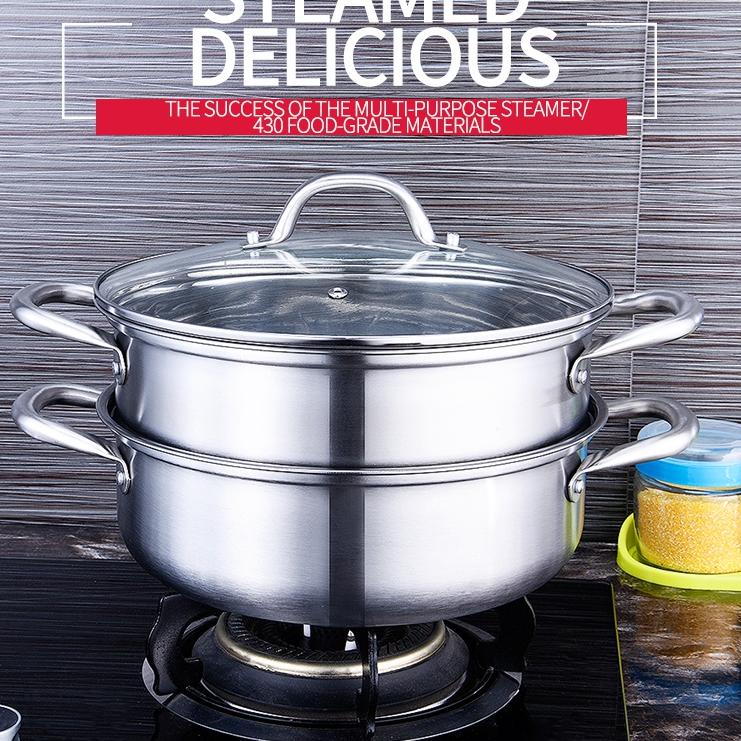 Pro Hemat--Panci Kukus Langseng Serbaguna 3 Tingkat Susun Jumbo Multifungsi Tutup Kaca Besar 28 & 30