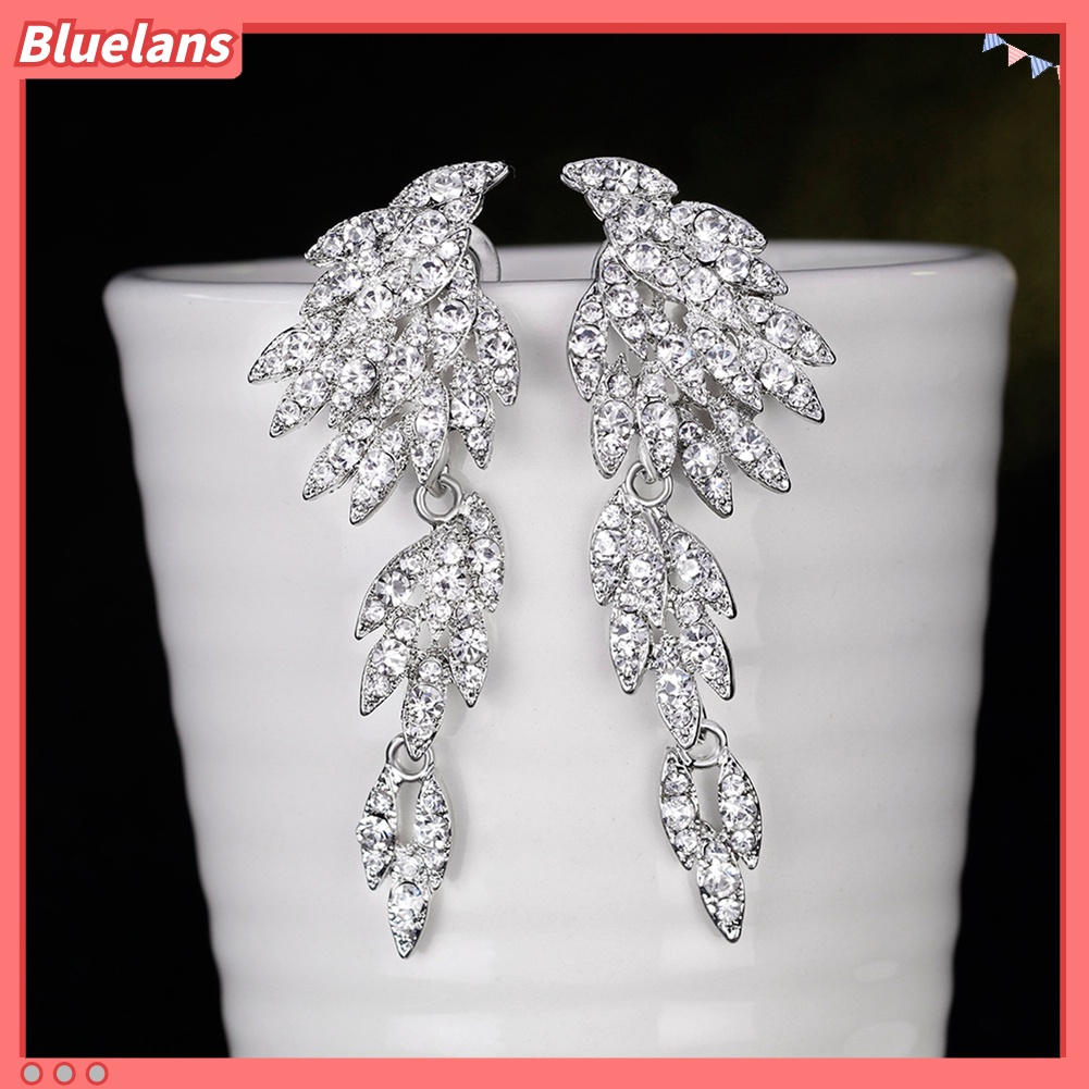 Bluelans Elegant Full Rhinestones Wing Dangle Drop Pierced Earrings Women Wedding Jewelry