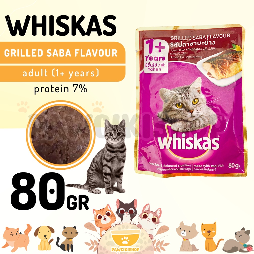 PAWCIKISHOP - WHISKAS POUCH ADULT GRILLED SABA / whiskas / whiskas pouch / wiskas kucing / whiskas w