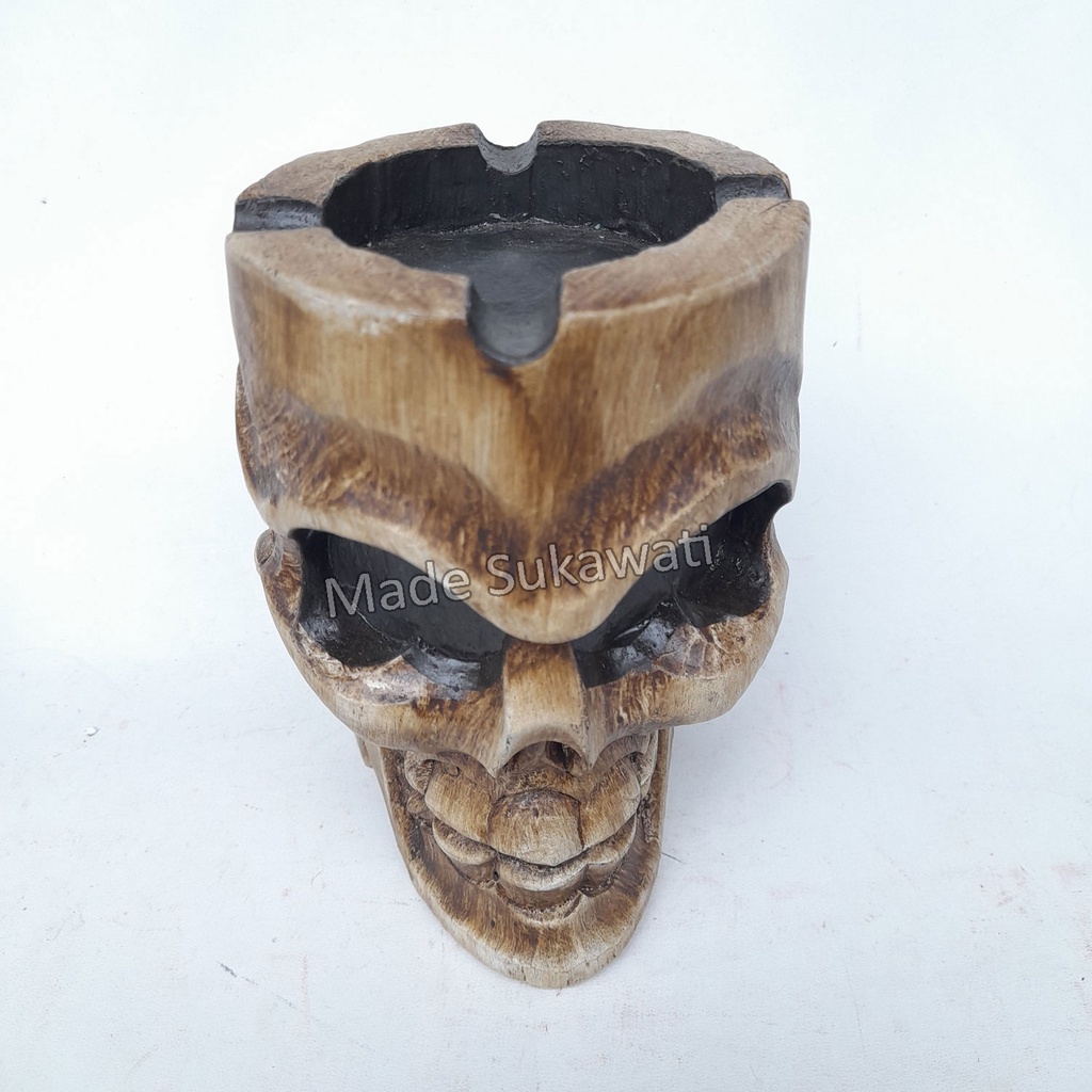 Asbak Kayu Tengkorak Skull Kerajinan ukiran handmade bali