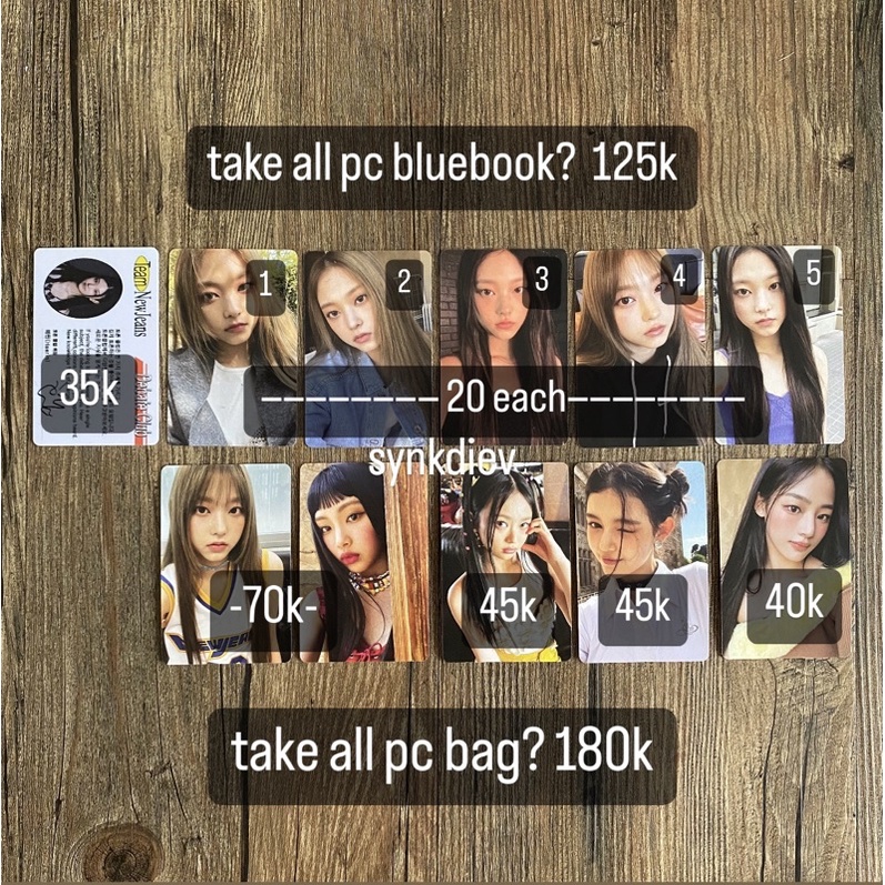 [ready] newjeans photocard haerin hyein minji hanni danielle bluebook bag album pc photocard id card