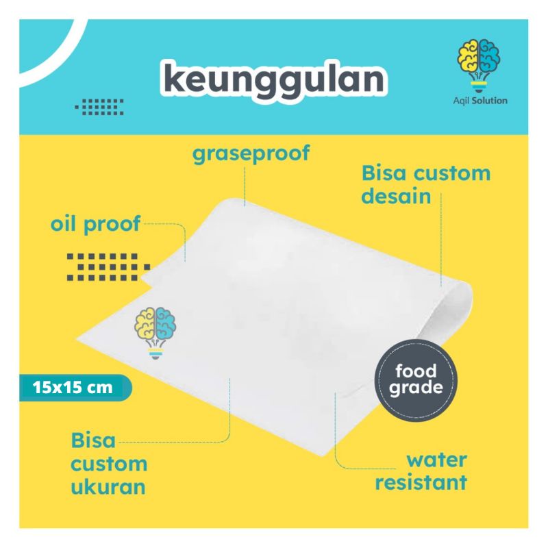 (15x15 cm isi 100 lembar) Kertas Laminasi Wrapping Foodgrade &amp; Graseproof Bungkus makanan Anti Minyak By Aqil Solution