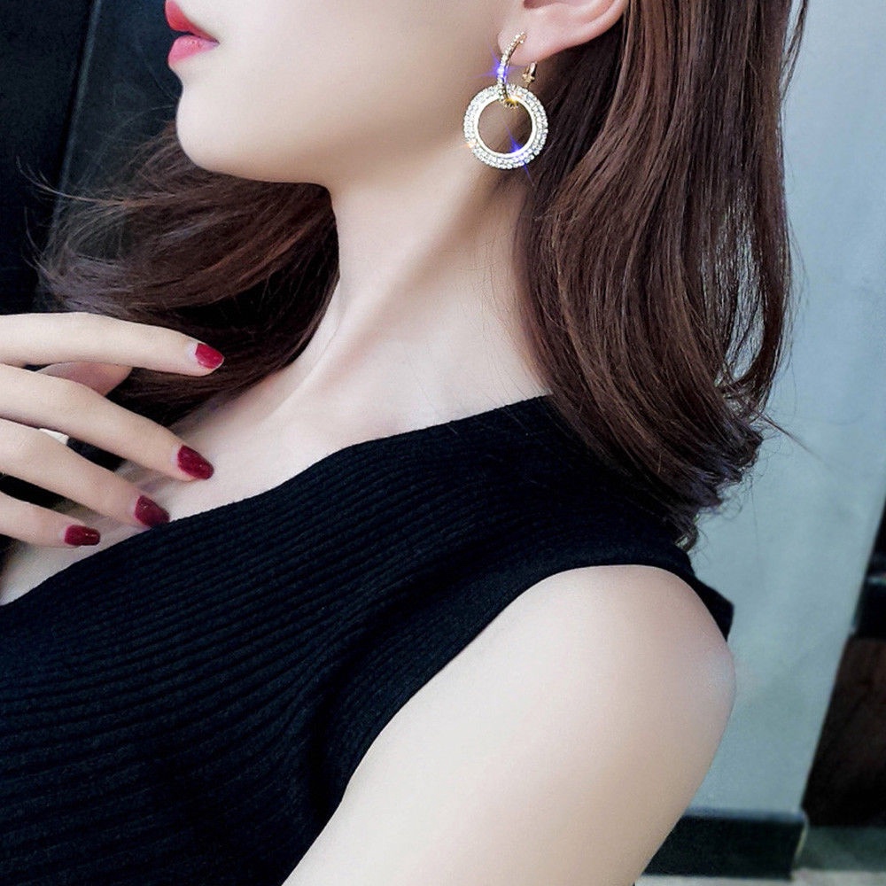 Hot Sale/Hot Sale/Fashion Mewah Anting Wanita Kristal Geometris Hoop Bulat Anting Perhiasan Hadiah