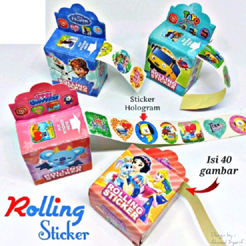 STICKER GULUNG/ROLLING STAMP STICKER/STICKER MAINAN KARAKTER LUCU ISI 10pcs/pack