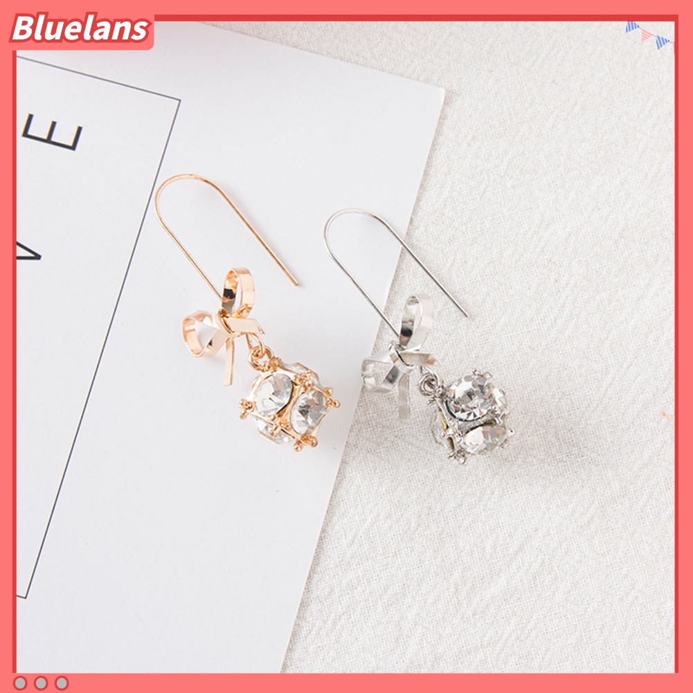 Anting Kait Gantung Wanita Desain Pita Hias Berlian Imitasi Berkilau Untuk Pesta / Hadiah