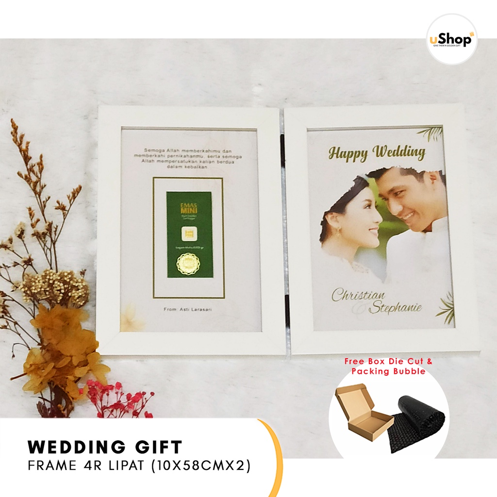 Custom Gift Wedding Photo Frame 4R Lipat / Kado Pernikahan / Hadiah Pernikahan / Hadiah Emas