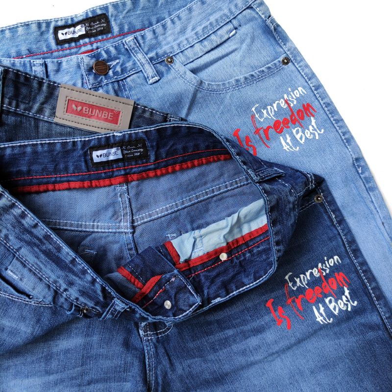 BUNBE - Celana Jeans Pendek Pria Kain Corvus Sablon DTF Sleting YKK