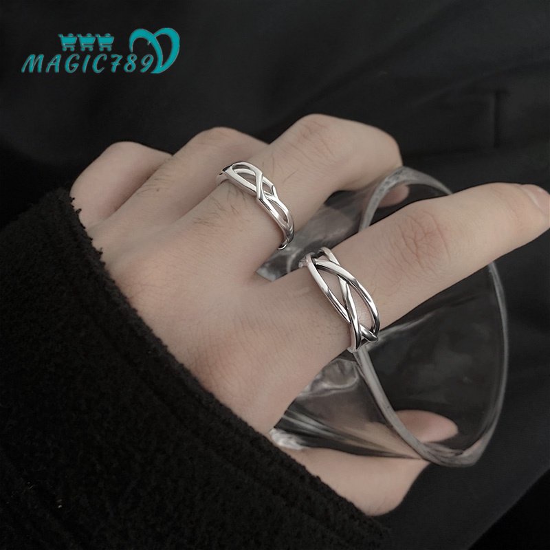 Magic789 3PCs / Set Cincin Terbuka Adjustable Motif Geometri Bahan Metal Warna Silver Untuk Pria / Wanita