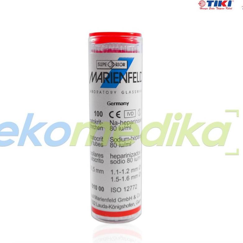 MARIENFELD Tabung Mikro Kapiler Hematokrit Tube/ Heparine Red isi 100