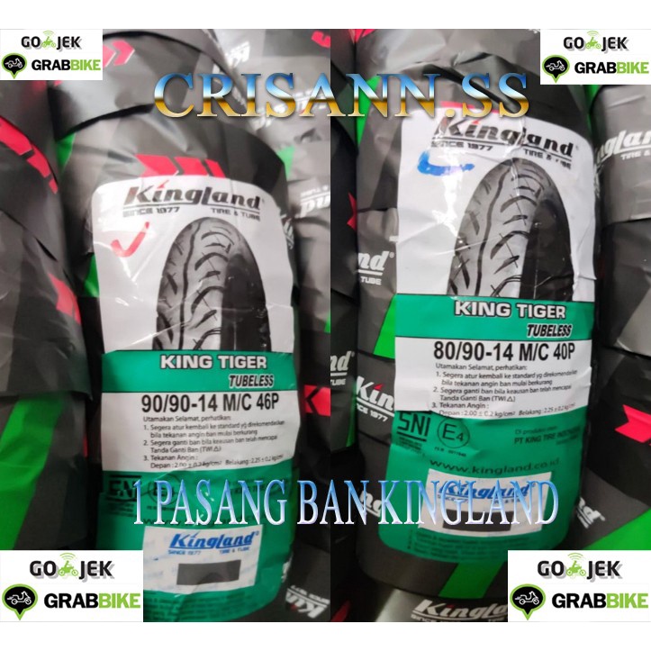 FREE PENTIL SEPASANG BAN LUAR TUBELESS TUBLES SEPASANG 90/90-14+ 80/90-14 KINGLAND