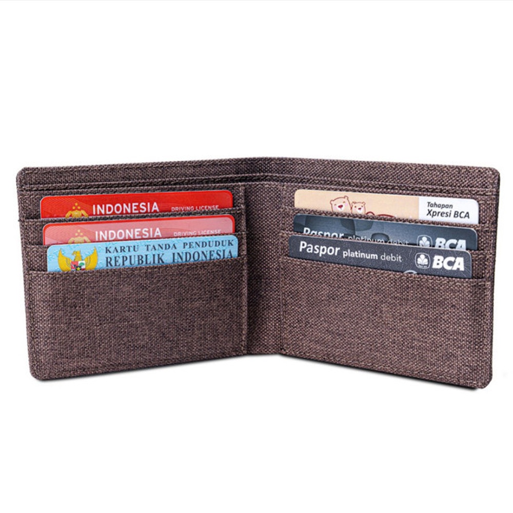 Dompet Pria Branded Bahan Kulit Kain Canvas Kanvas Free Box Exclusive Polos JP13