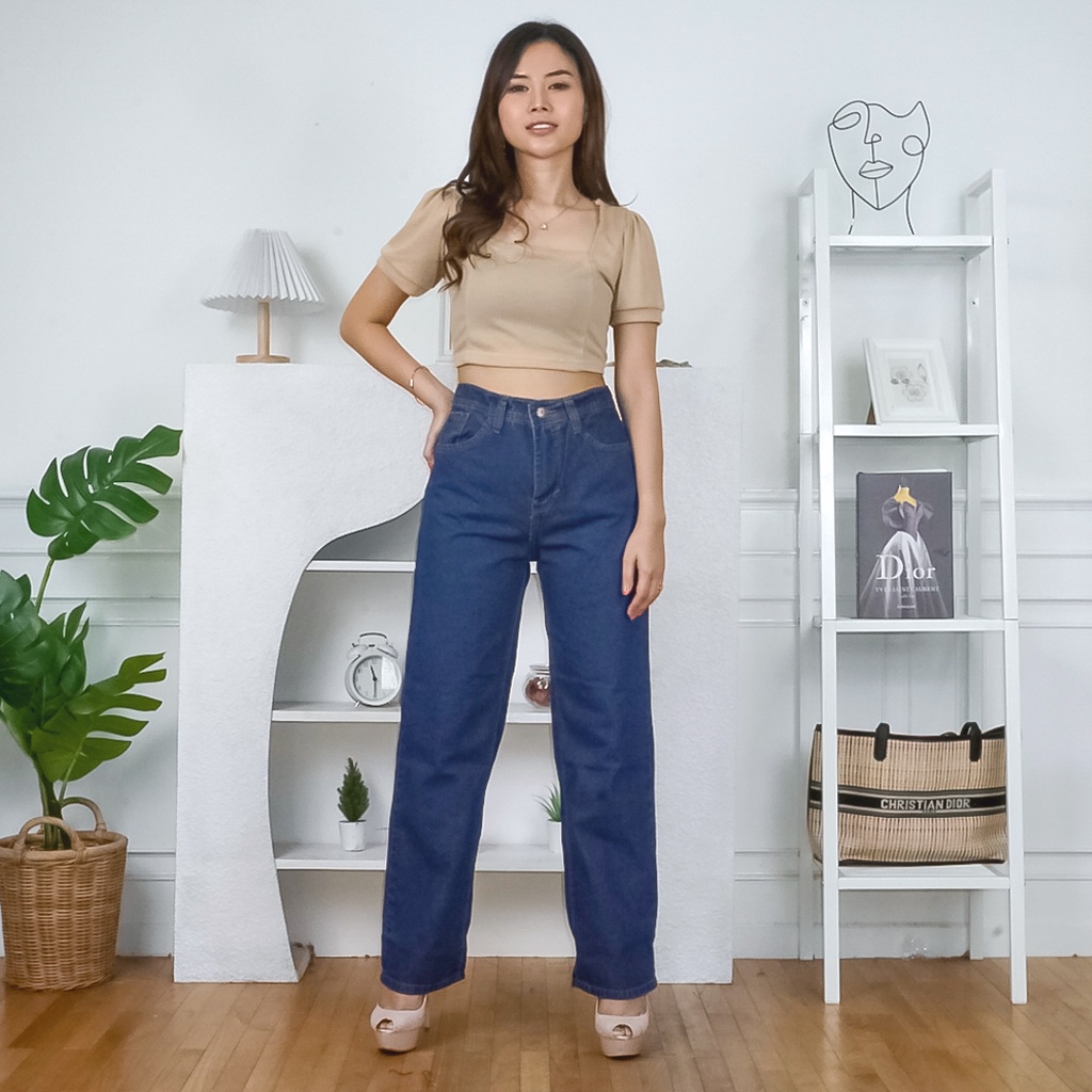 Tq88indonesia Fashion Celana Jeans Panjang Wanita / Highwaist Highwaisted Loose Kulot Auto Jenjang Tinggi /Celana Panjang Cewek / Ootd / Outfit Kasual Kekinian
