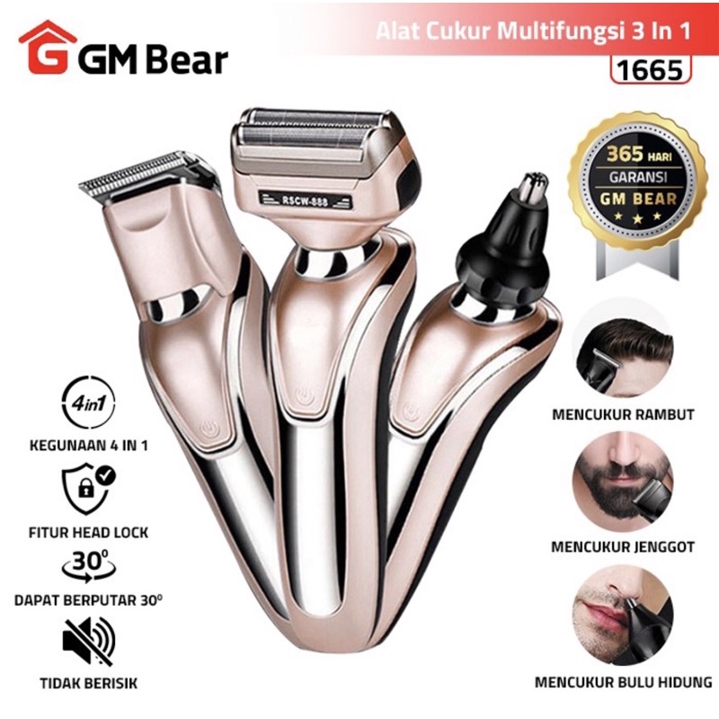 ELITEE GM Bear Alat Cukur Jenggot Kumis Elektrik 3 in 1 Multifungsi Electric Shaver