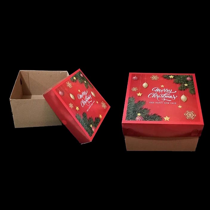 

5 Pcs Kardus Cake Red Natal Dus Roti Lapis Legit Box Chiffon Packaging Kotak Hampers Christmas Size 25x25x16 cm