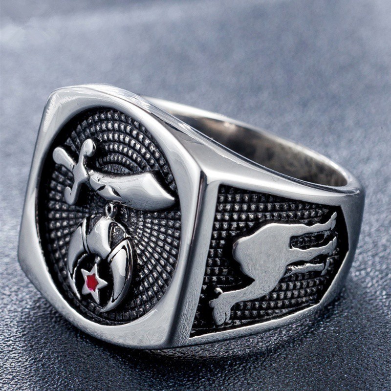 Cincin Masonic Bahan Stainless Steel Gaya Punk Untuk Pria