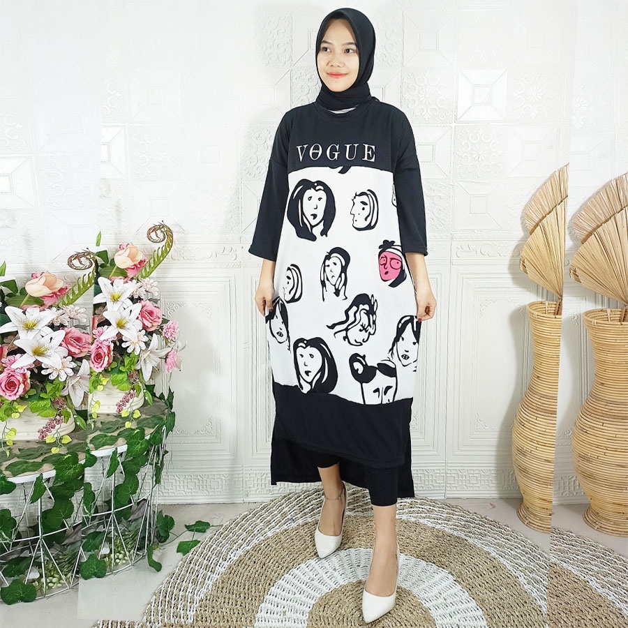 LONG DRESS TUNIK BAJU WANITA MODERN OVERSIZE UKURAN JUMBO ATASAN PEREMPUAN VOGU CARLINA